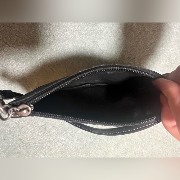 COACH Mini Wristlet Black w/ subtle metallic C's, zipper, leather trim - Picture 9 of 9
